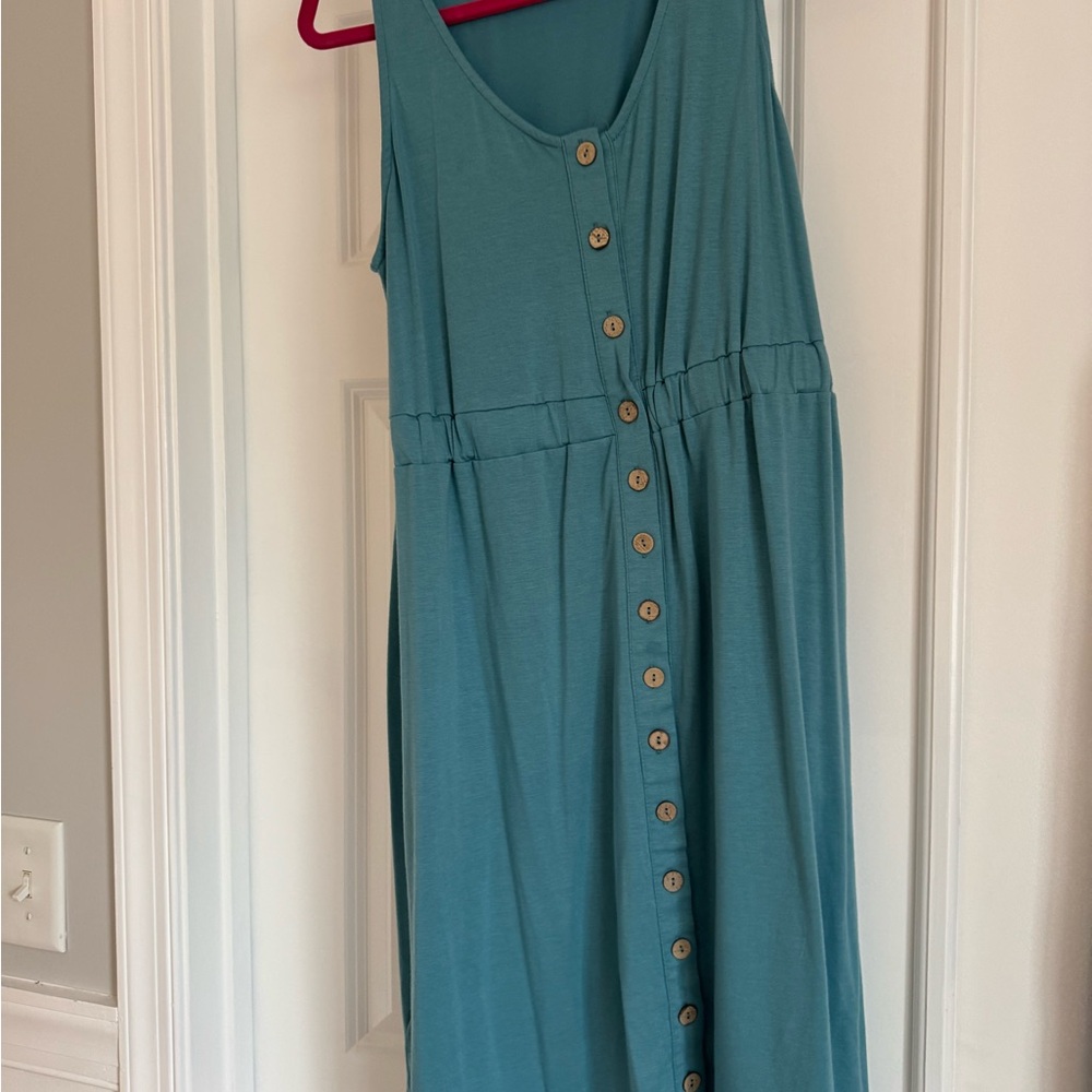 Blue Casual Sleeveless Scoop Neck Sundress